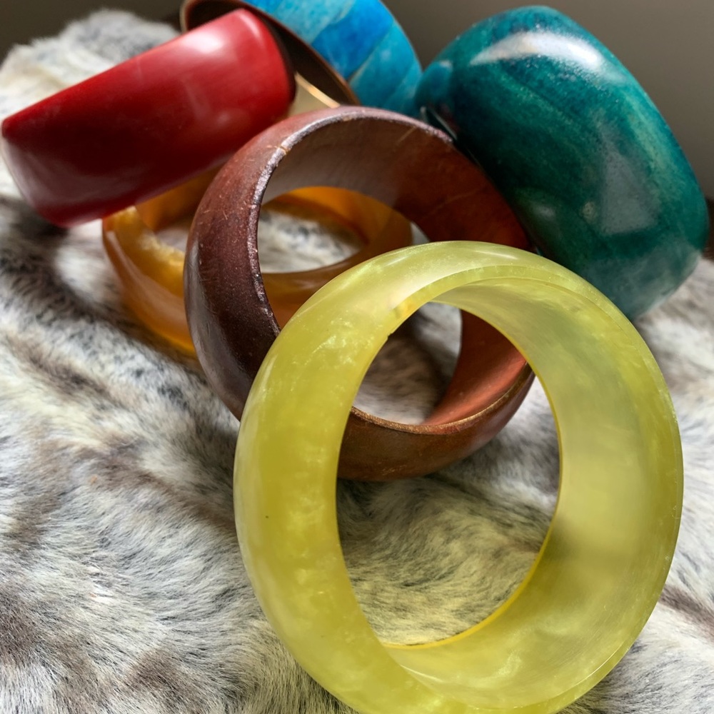 Multiple bangles - Resin, wood and turquoise shell